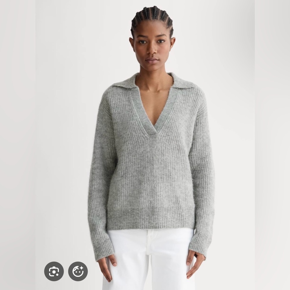 Everlane Oversized Polo in Alpaca - Heather Stone Grey Small